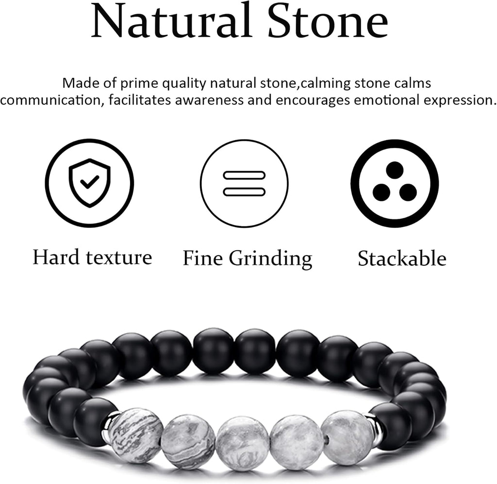 Tiger Eye Bracelet For Men 8MM Natural Stone Stretch Adjustable Black Crystal Beaded Bracelet for Men Women Gifts