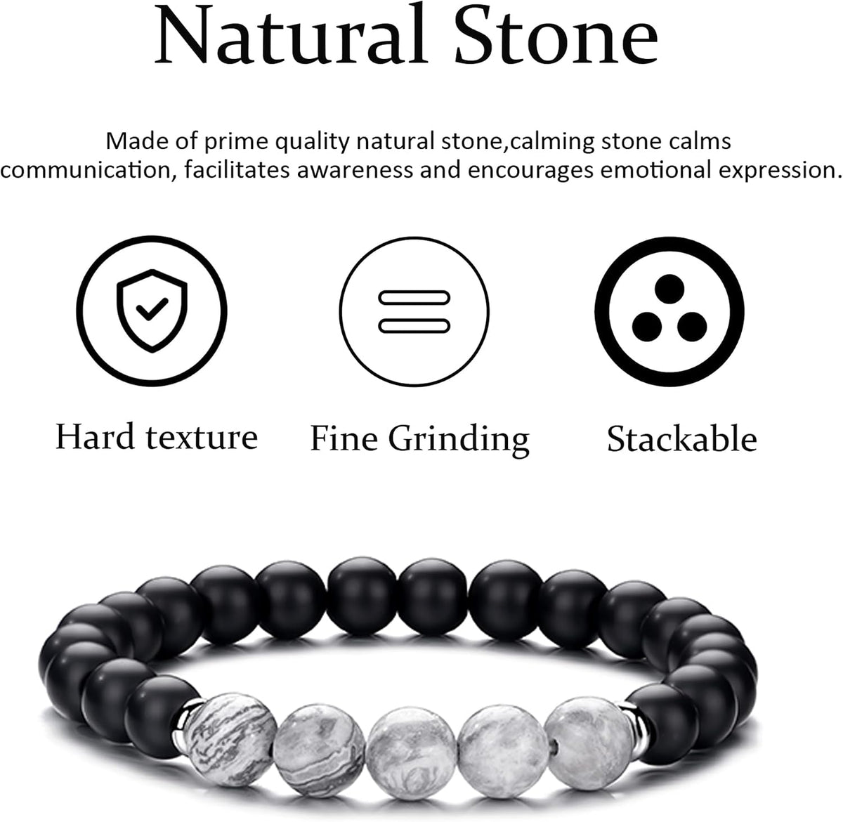 Tiger Eye Bracelet For Men 8MM Natural Stone Stretch Adjustable Black Crystal Beaded Bracelet for Men Women Gifts