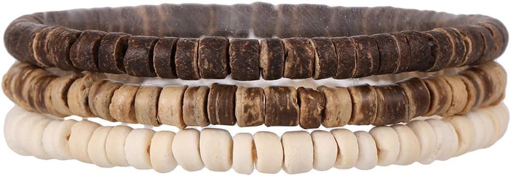 Puka Shell Bracelet for Men Wooden Bracelets Turquoise Stack Beaded Minimalist Trendy Jewelry for Friend Gift