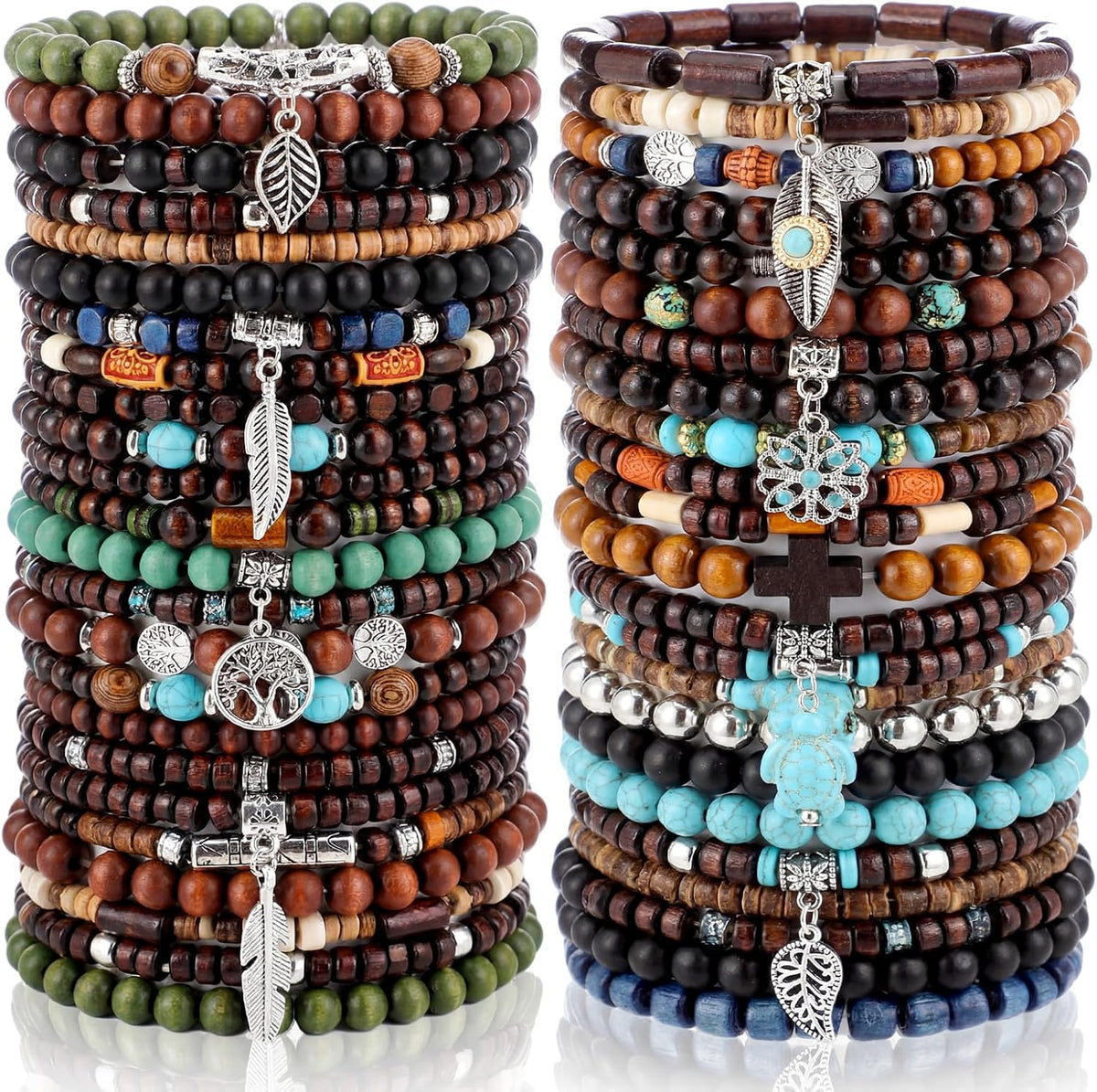 48 Pcs Punk Wooden Beads Bracelets Gothic Bracelet for Men