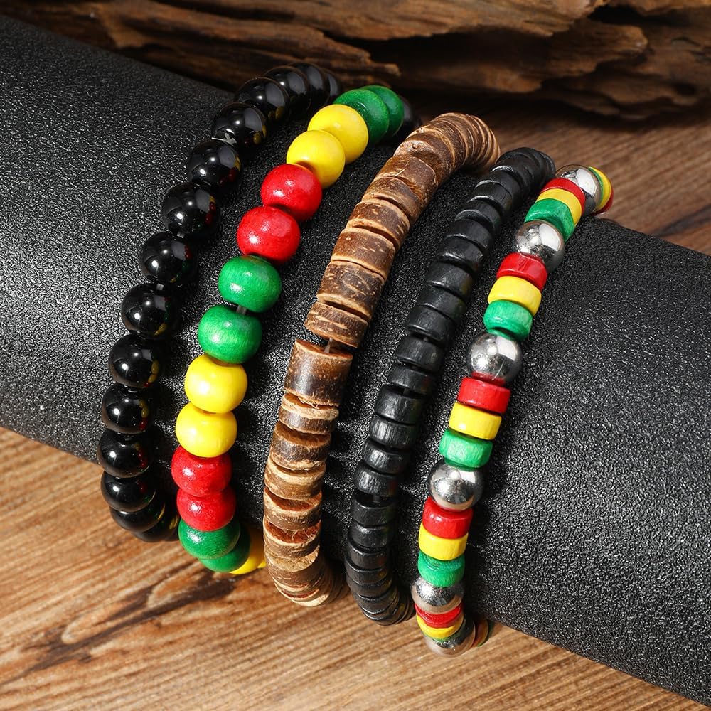 Multilayer Wooden Beaded Bracelet for Men and Women, Handmade Elastic Bracelet