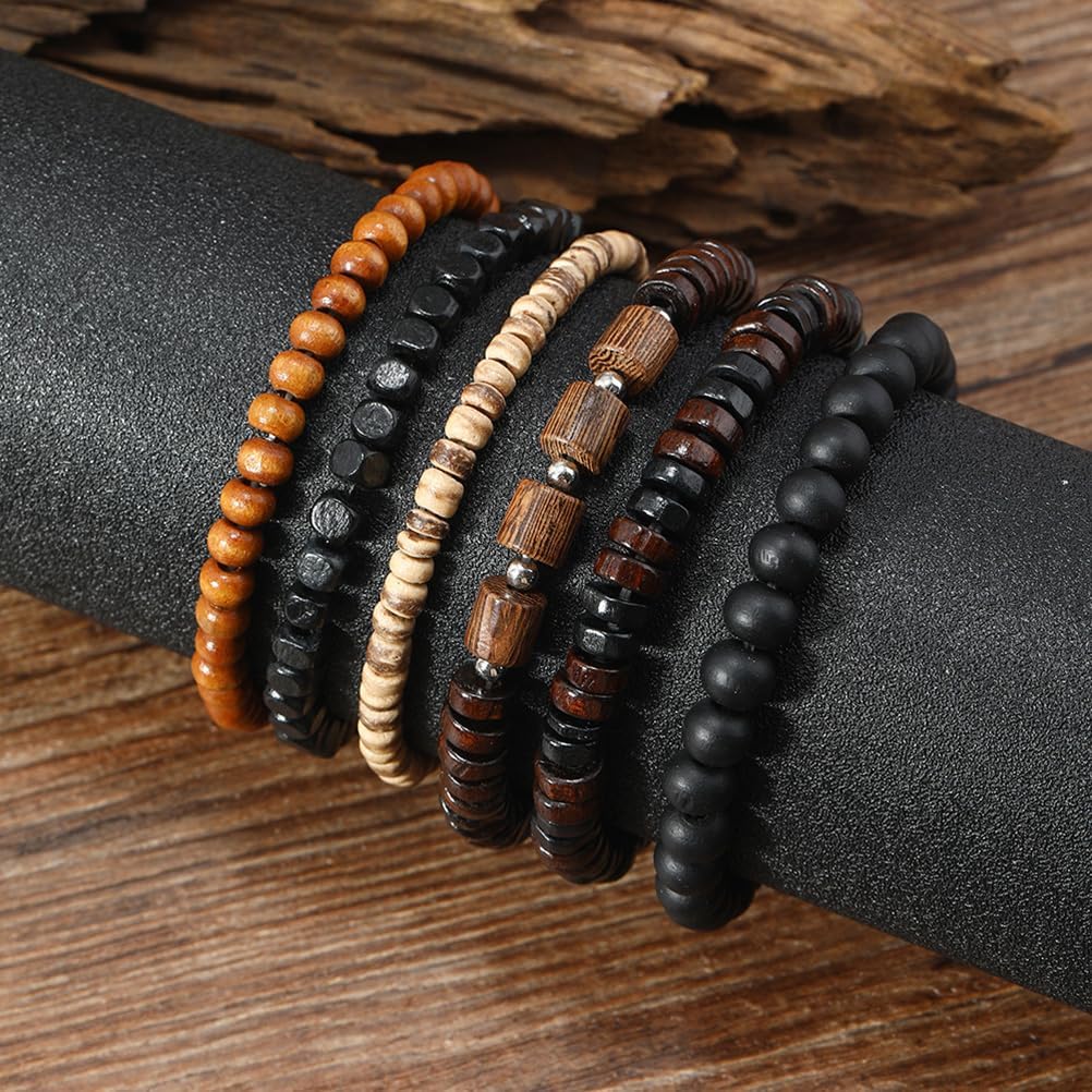 Puka Shell Bracelet for Men Wooden Bracelets Turquoise Stack Beaded Minimalist Trendy Jewelry for Friend Gift