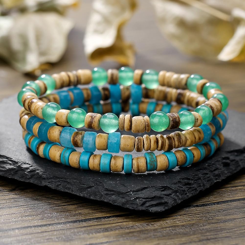 Puka Shell Bracelet for Men Wooden Bracelets Turquoise Stack Beaded Minimalist Trendy Jewelry for Friend Gift