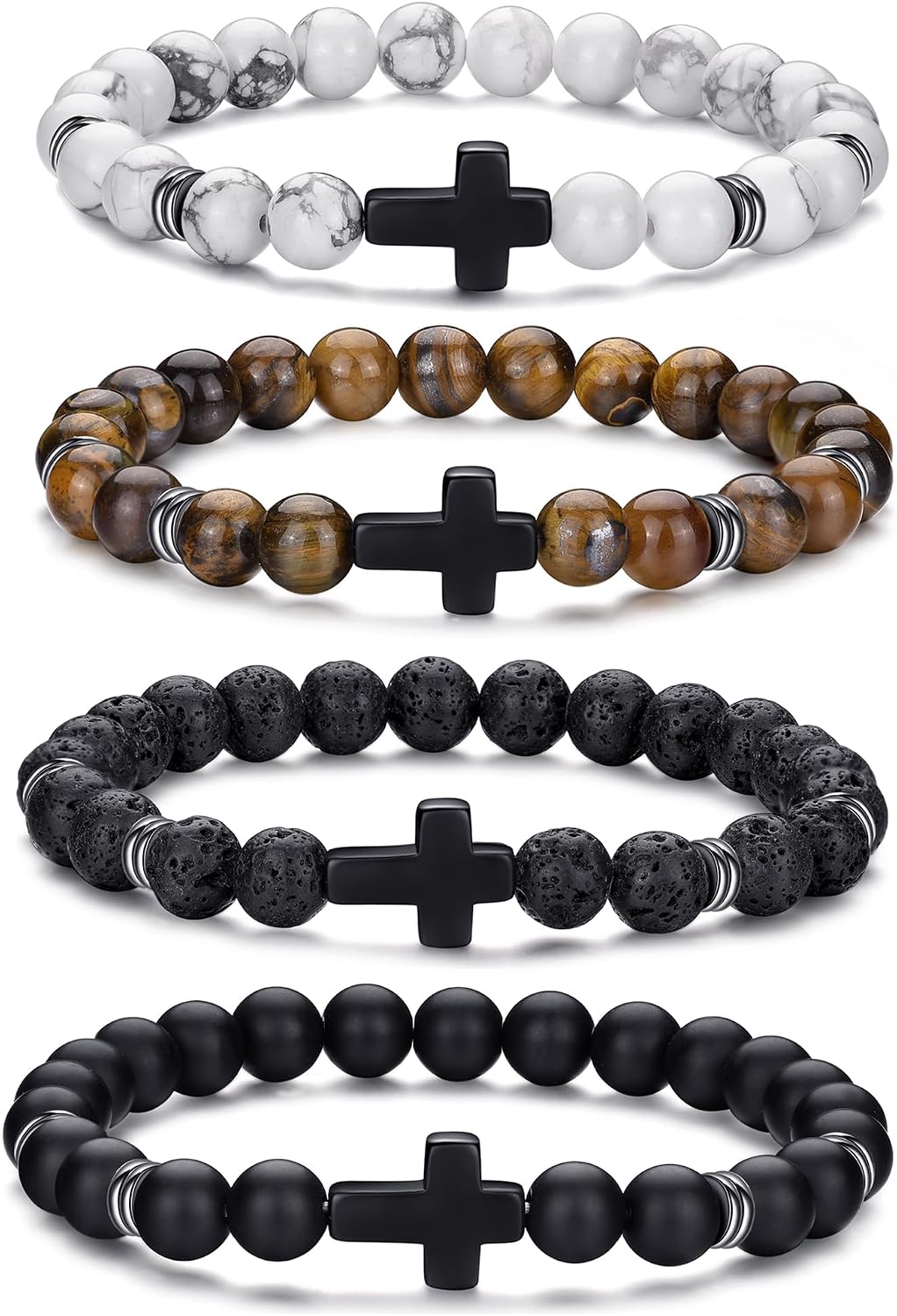 Tiger Eye Bracelet For Men 8MM Natural Stone Stretch Adjustable Black Crystal Beaded Bracelet for Men Women Gifts