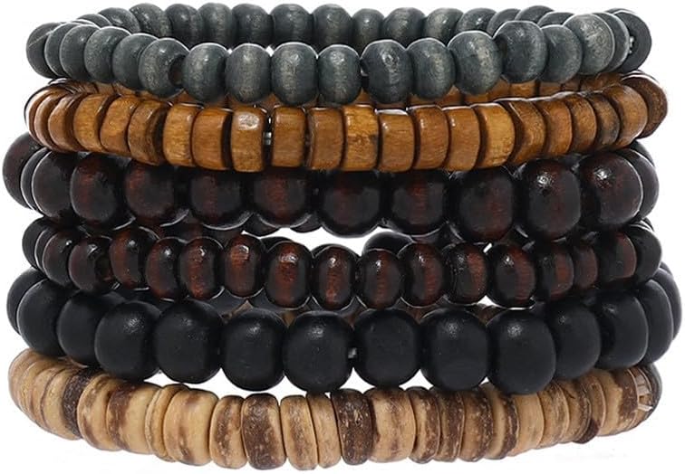 Multilayer Wooden Beaded Bracelet for Men and Women, Handmade Elastic Bracelet