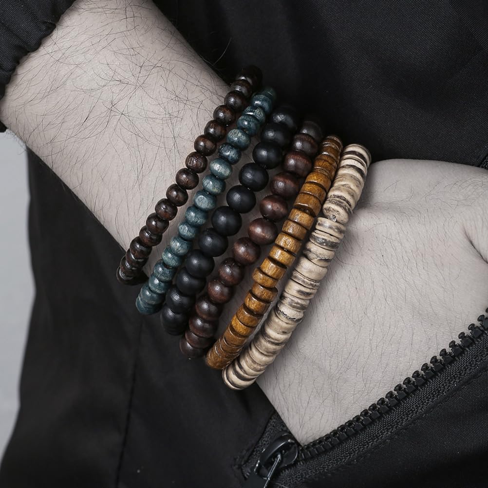 Puka Shell Bracelet for Men Wooden Bracelets Turquoise Stack Beaded Minimalist Trendy Jewelry for Friend Gift