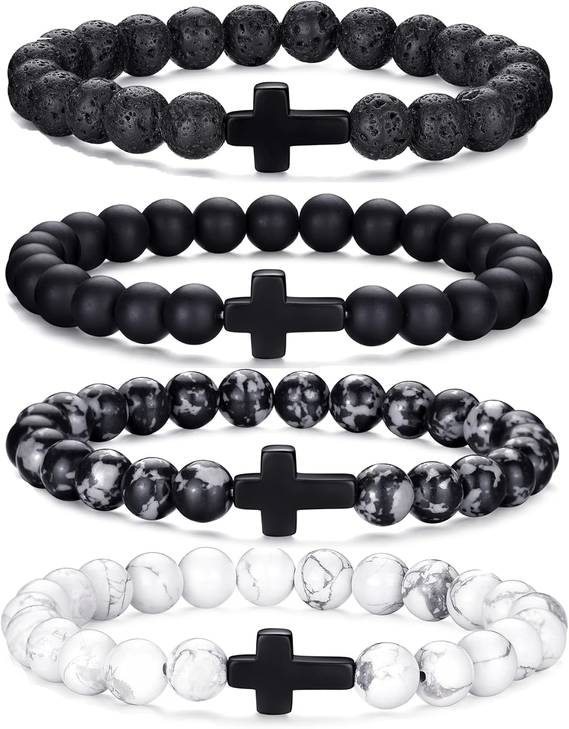 Tiger Eye Bracelet For Men 8MM Natural Stone Stretch Adjustable Black Crystal Beaded Bracelet for Men Women Gifts