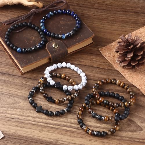 12PCS Beaded Bracelets for Men 8MM