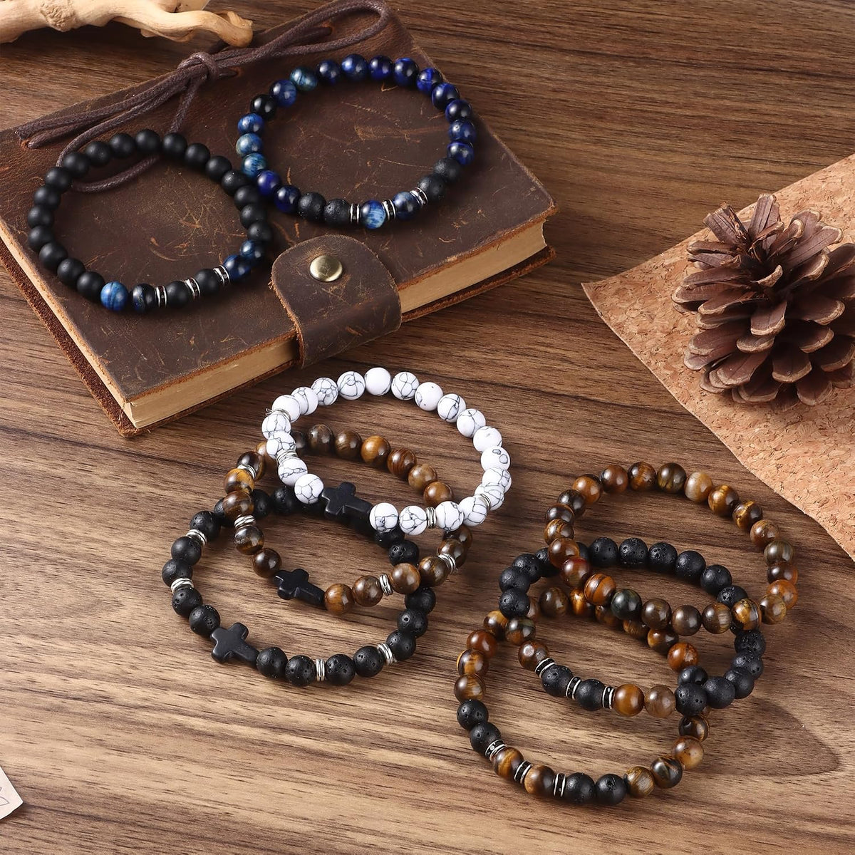 12PCS Beaded Bracelets for Men 8MM