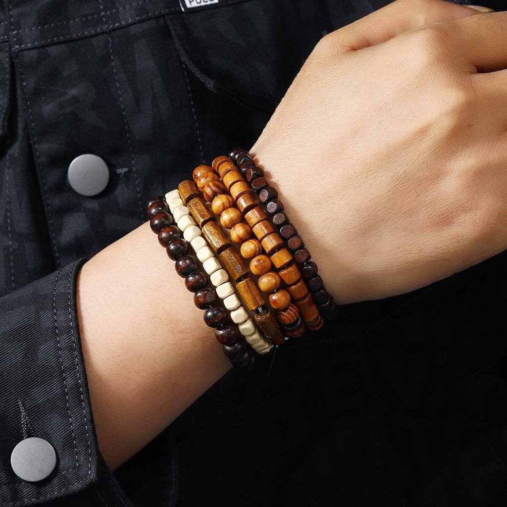Multilayer Wooden Beaded Bracelet for Men and Women, Handmade Elastic Bracelet