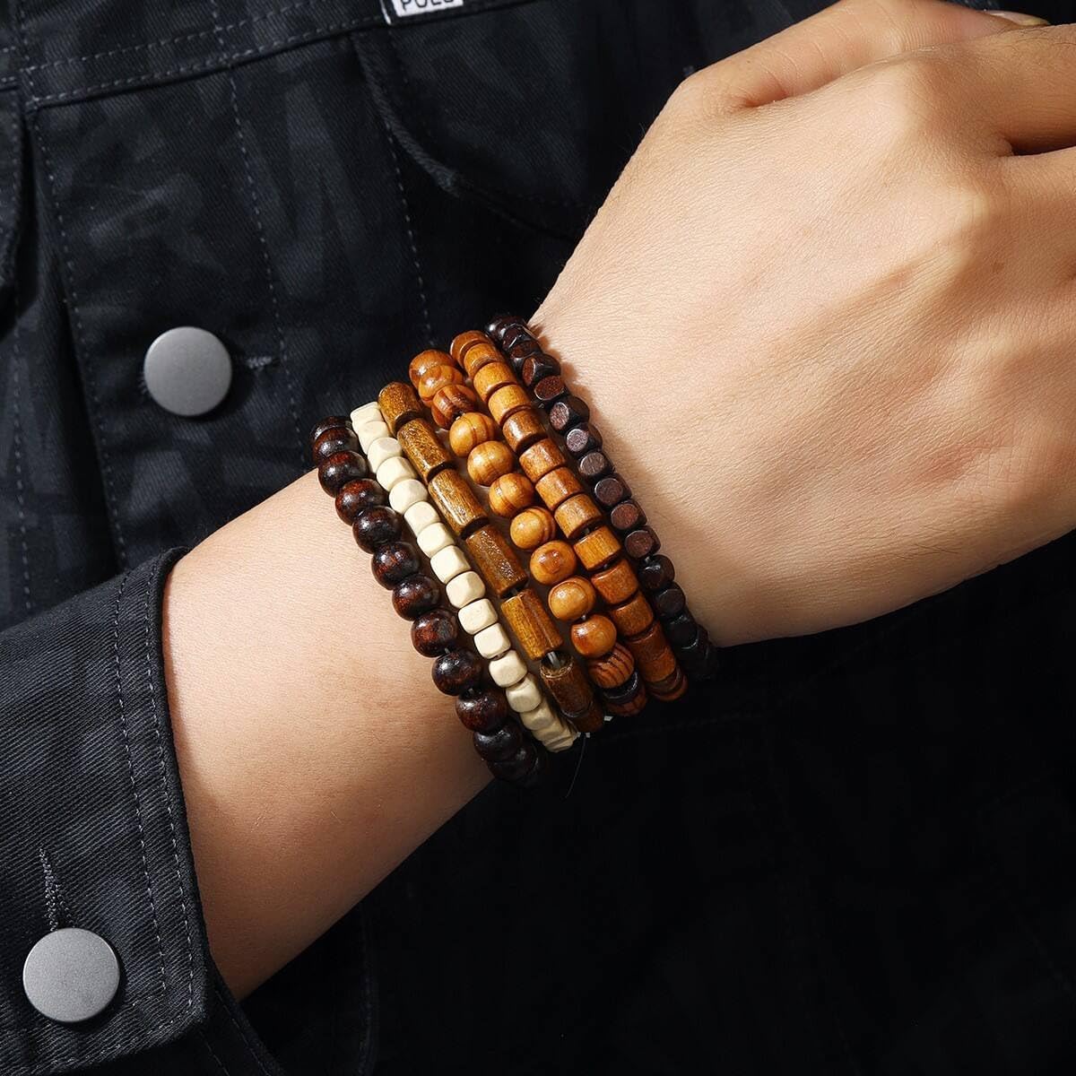 Multilayer Wooden Beaded Bracelet for Men and Women, Handmade Elastic Bracelet