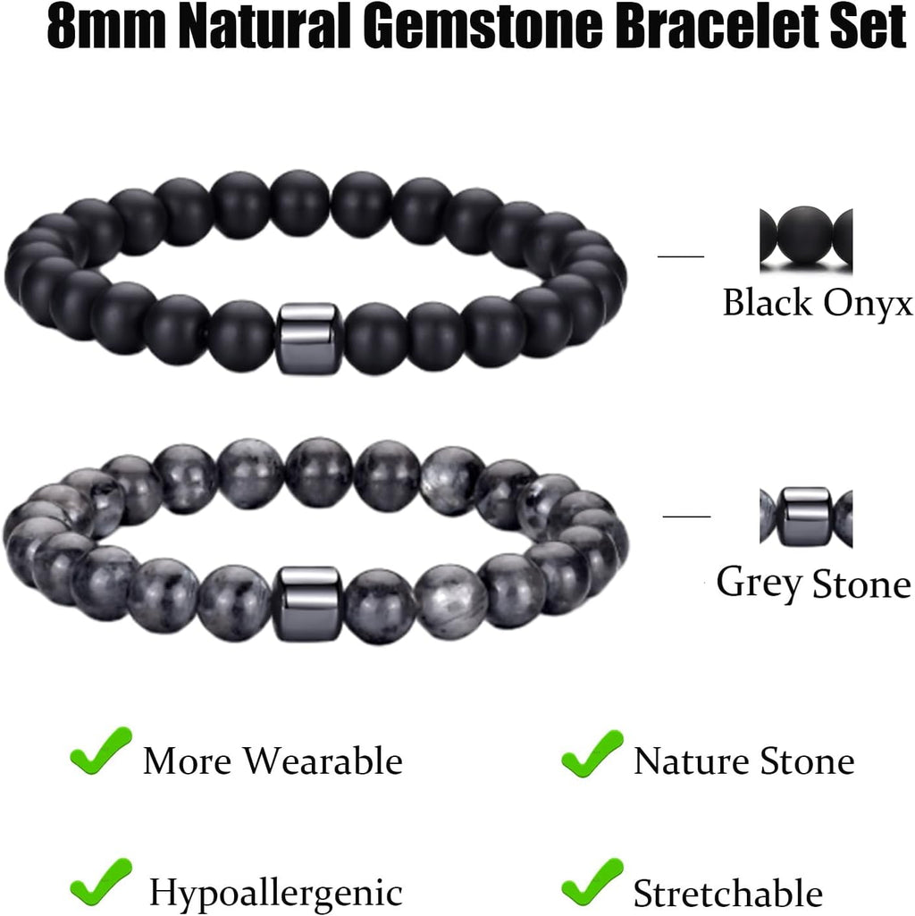 Tiger Eye Bracelet For Men 8MM Natural Stone Stretch Adjustable Black Crystal Beaded Bracelet for Men Women Gifts