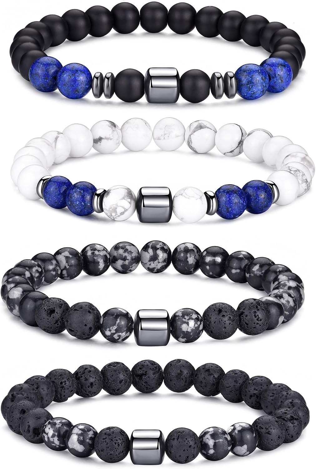 Tiger Eye Bracelet For Men 8MM Natural Stone Stretch Adjustable Black Crystal Beaded Bracelet for Men Women Gifts