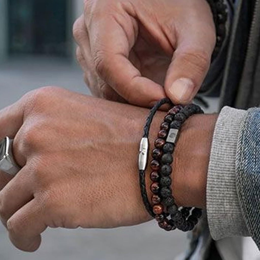 Tiger Eye Bracelet For Men 8MM Natural Stone Stretch Adjustable Black Crystal Beaded Bracelet for Men Women Gifts