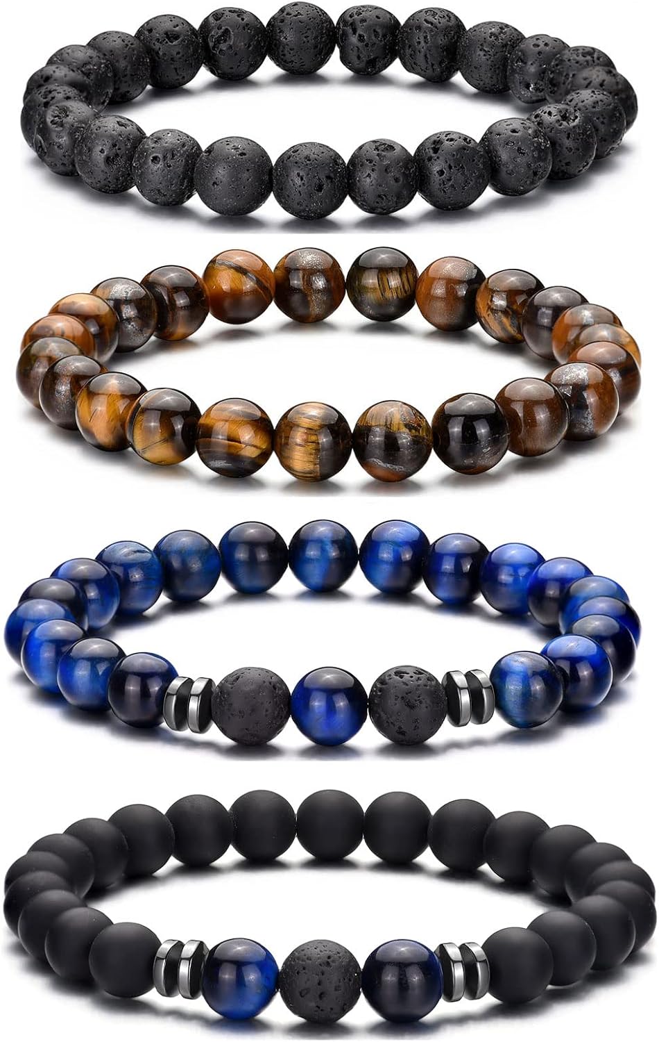 Tiger Eye Bracelet For Men 8MM Natural Stone Stretch Adjustable Black Crystal Beaded Bracelet for Men Women Gifts