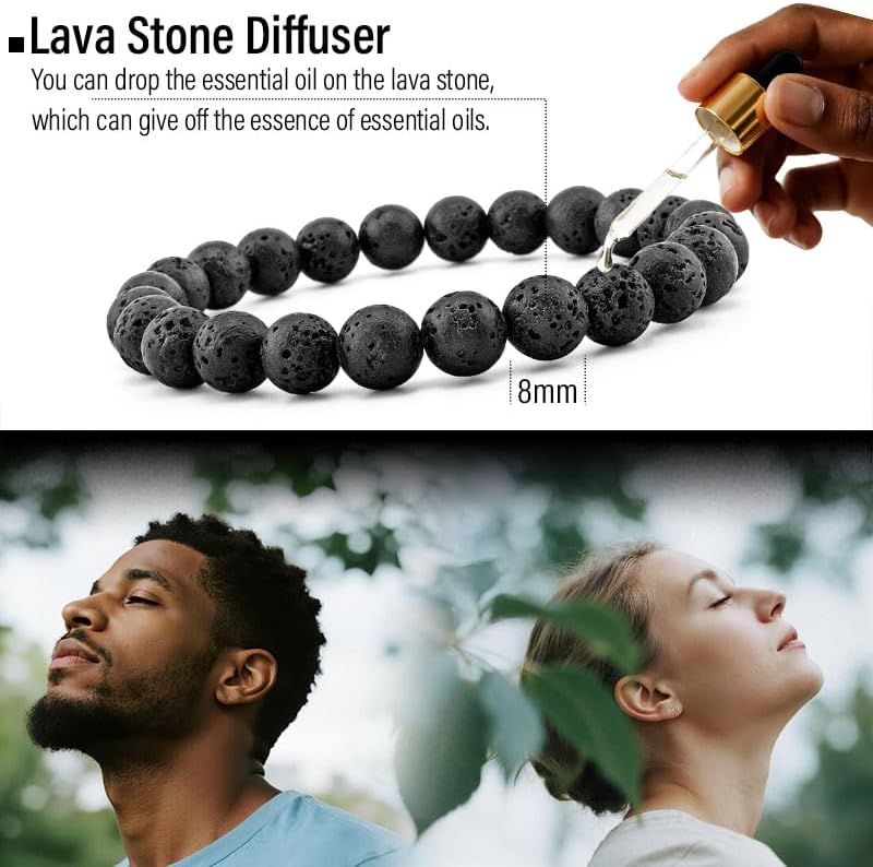 Men’s Hematite Bracelet Set Boho Multi - Tiger Eye/Matte Agate/Lava Rock Gifts for Birthday/Anniversary/Christmas