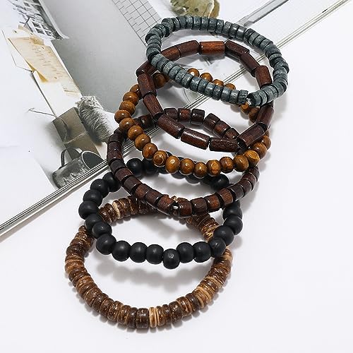 Multilayer Wooden Beaded Bracelet for Men and Women, Handmade Elastic Bracelet