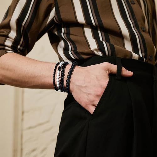 Men’s Hematite Bracelet Set Boho Multi - Tiger Eye/Matte Agate/Lava Rock Gifts for Birthday/Anniversary/Christmas