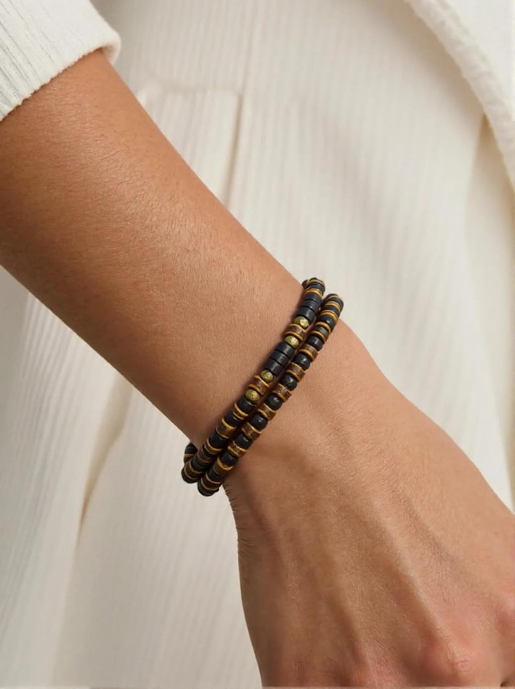 Puka Shell Bracelet for Men Wooden Bracelets Turquoise Stack Beaded Minimalist Trendy Jewelry for Friend Gift