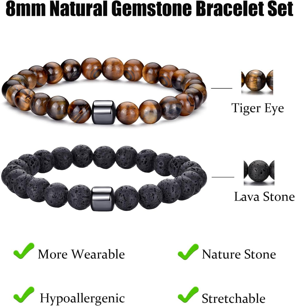 Tiger Eye Bracelet For Men 8MM Natural Stone Stretch Adjustable Black Crystal Beaded Bracelet for Men Women Gifts
