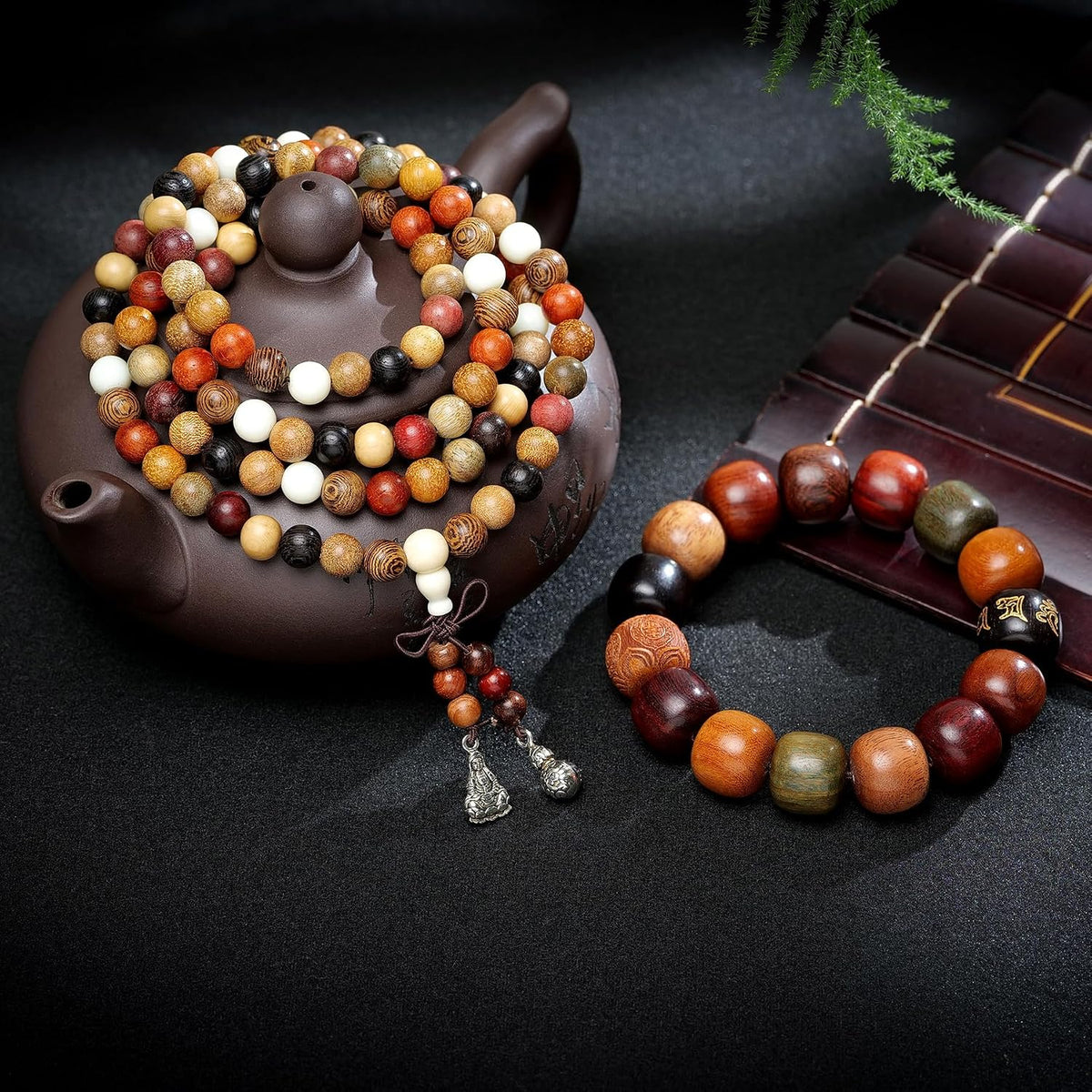 Wooden Prayer Bead Bracelet, Traditional Buddhist Mala Bracelet, 1 Piece