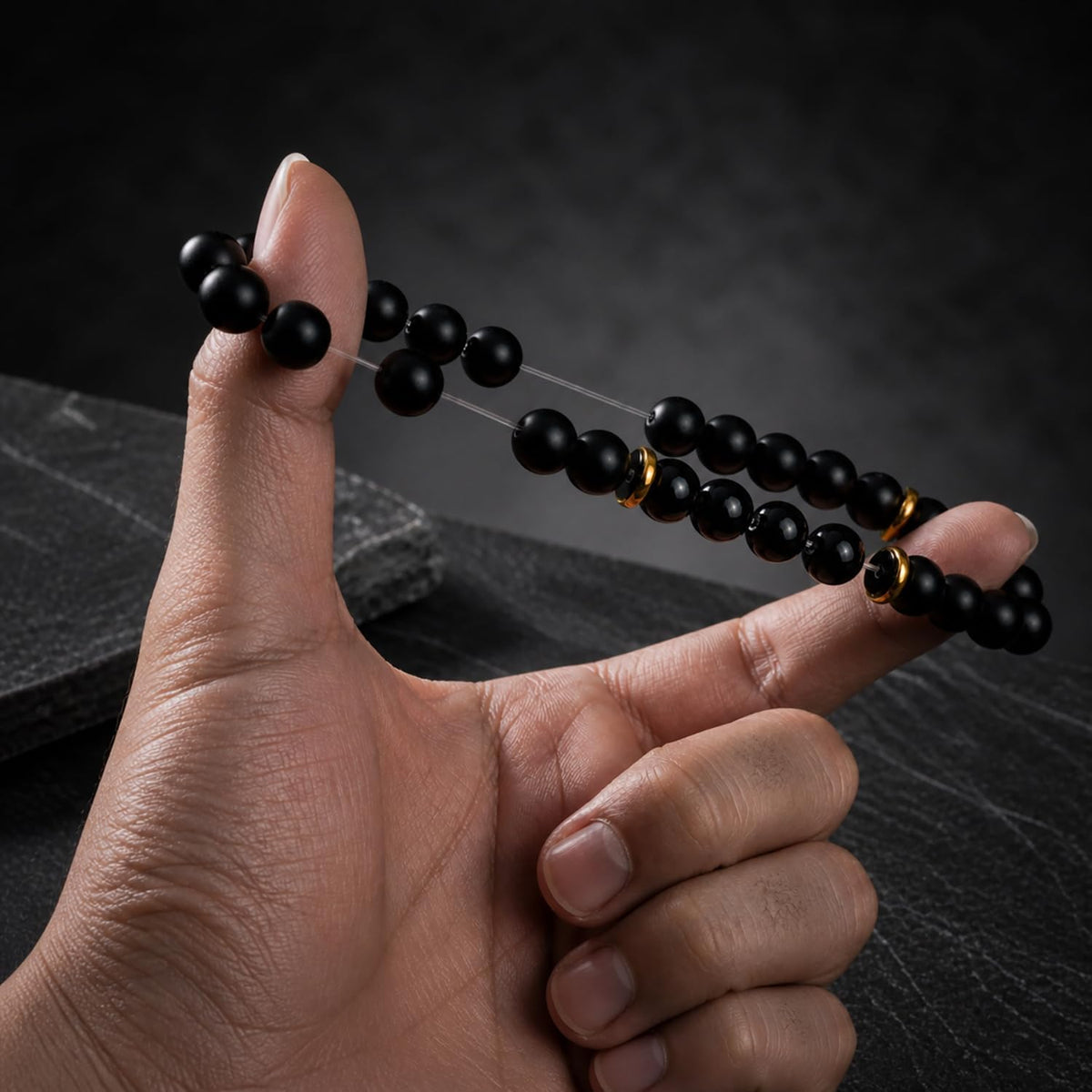 Men's Natural Stone Beaded Bracelet Set, 4 Pcs Stretch Stacking Bracelets with Lava Rock, Onyx, Tiger Eye, Howlite Beads