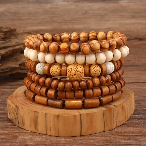 Multilayer Wooden Beaded Bracelet for Men and Women, Handmade Elastic Bracelet