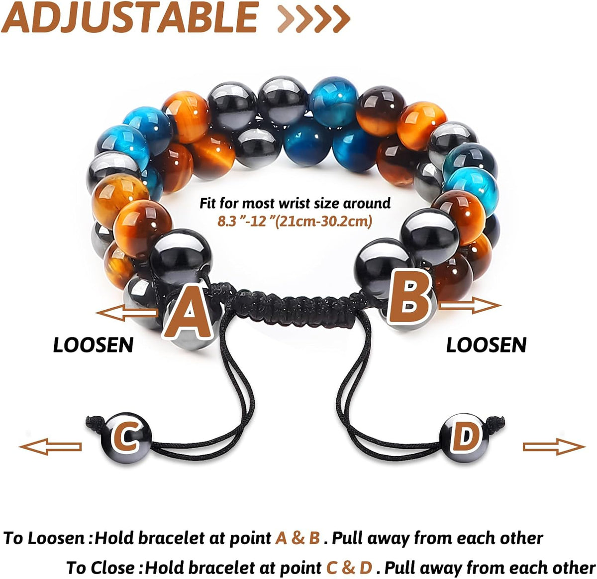 Tiger Eye Bracelets for Men Women, Triple Protection Bracelet