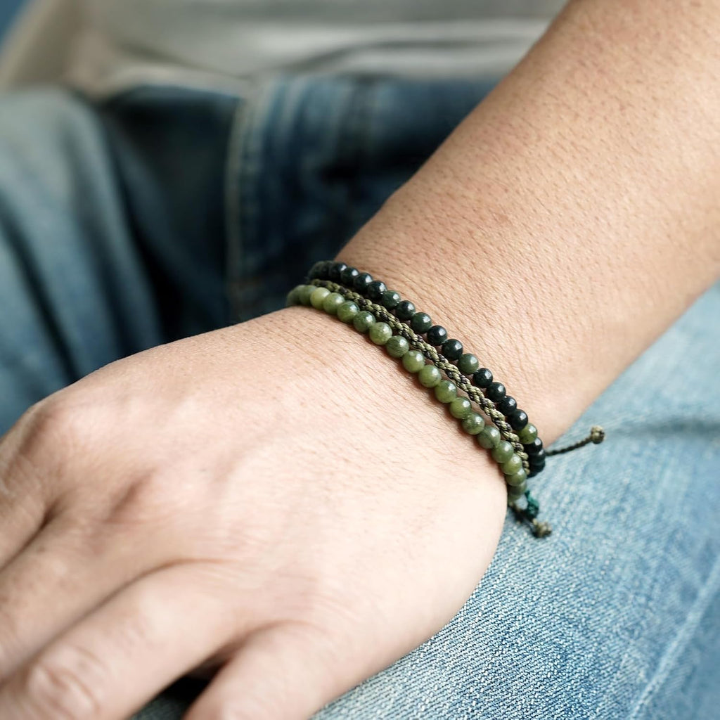 3 Pcs Handmade Natural Gemstone Beaded Bracelet, Adjustable Waterproof Rope Bracelet Set