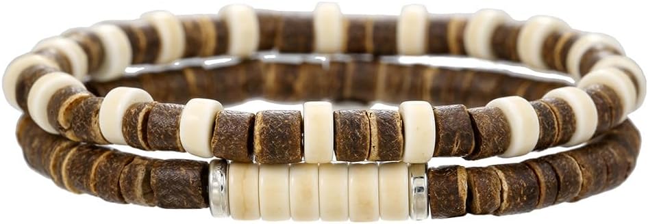 Puka Shell Bracelet for Men Wooden Bracelets Turquoise Stack Beaded Minimalist Trendy Jewelry for Friend Gift