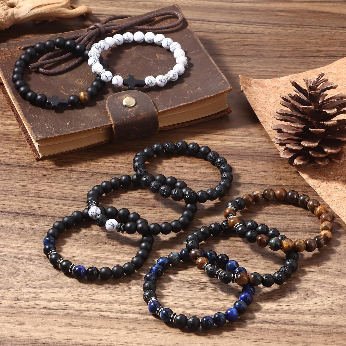 12PCS Beaded Bracelets for Men 8MM