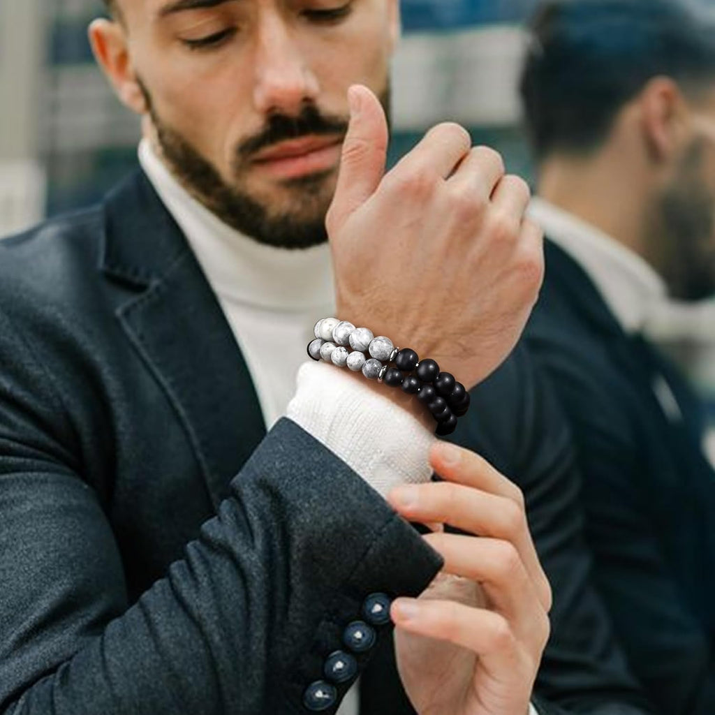 Tiger Eye Bracelet For Men 8MM Natural Stone Stretch Adjustable Black Crystal Beaded Bracelet for Men Women Gifts