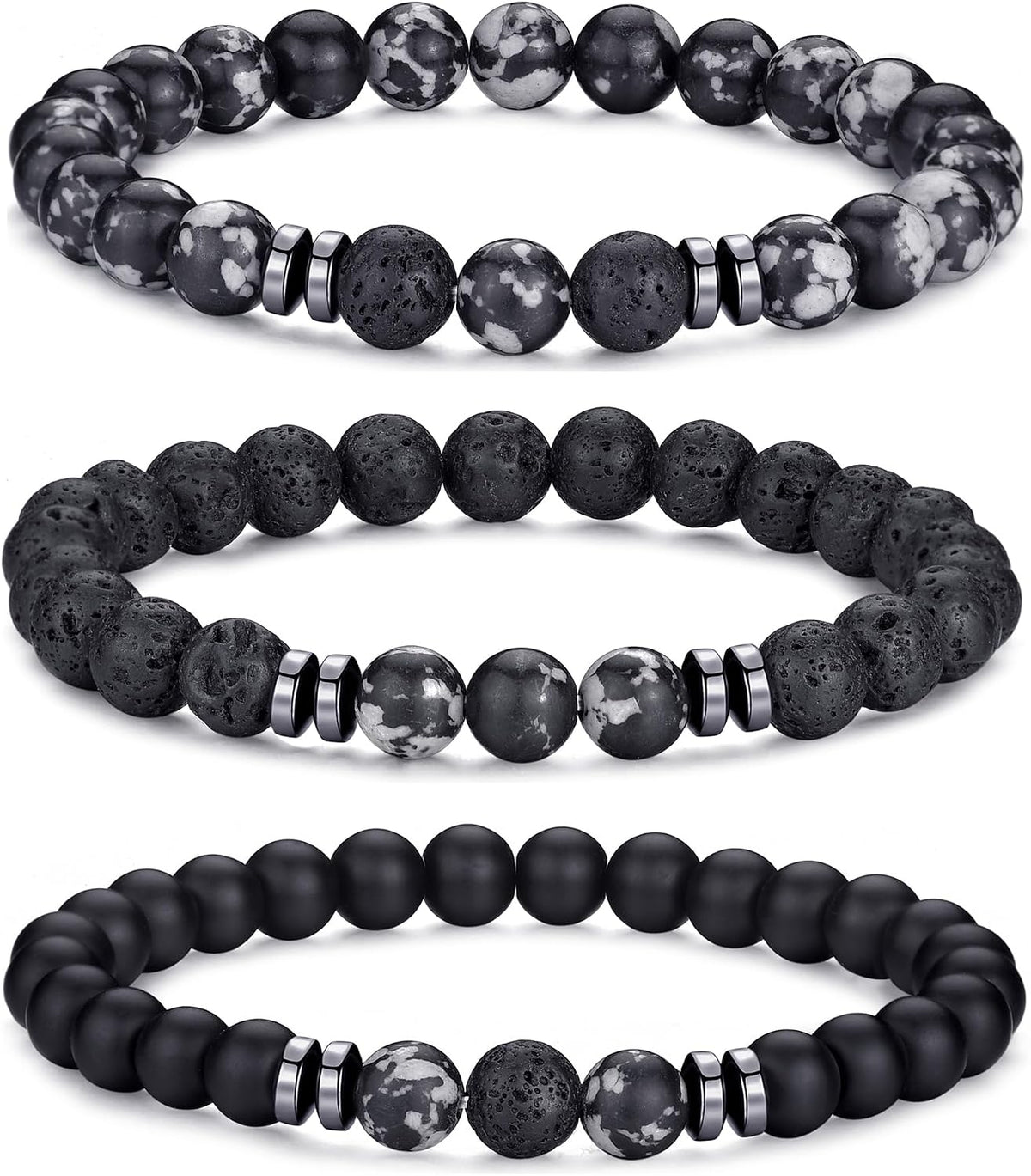 Tiger Eye Bracelet For Men 8MM Natural Stone Stretch Adjustable Black Crystal Beaded Bracelet for Men Women Gifts