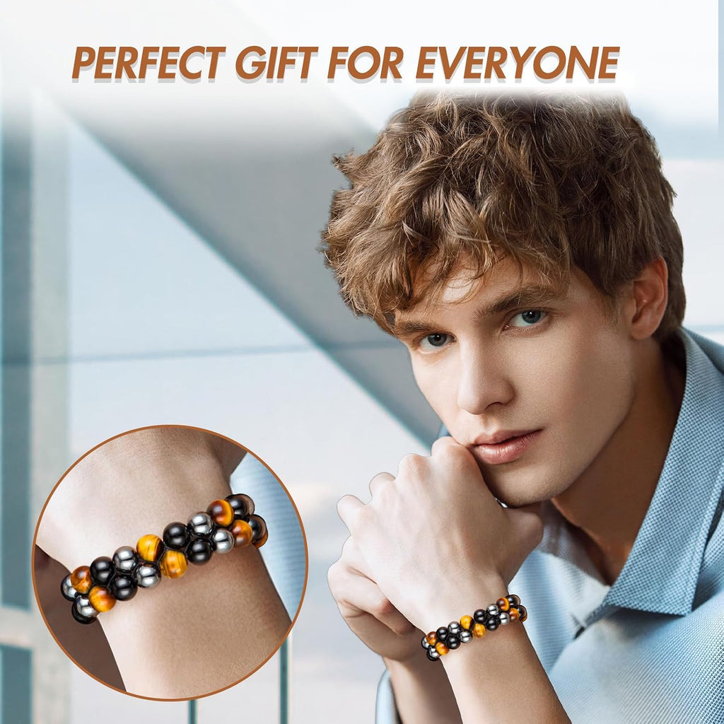 Tiger Eye Bracelets for Men Women, Triple Protection Bracelet