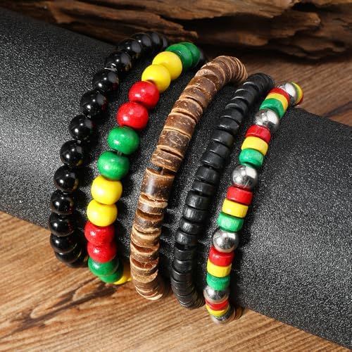 Multilayer Wooden Beaded Bracelet for Men and Women, Handmade Elastic Bracelet