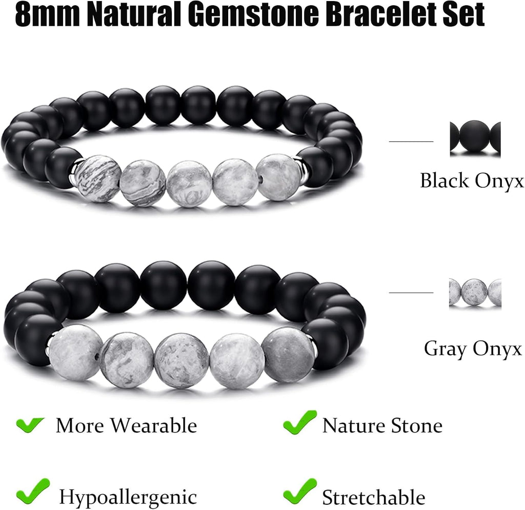 Tiger Eye Bracelet For Men 8MM Natural Stone Stretch Adjustable Black Crystal Beaded Bracelet for Men Women Gifts