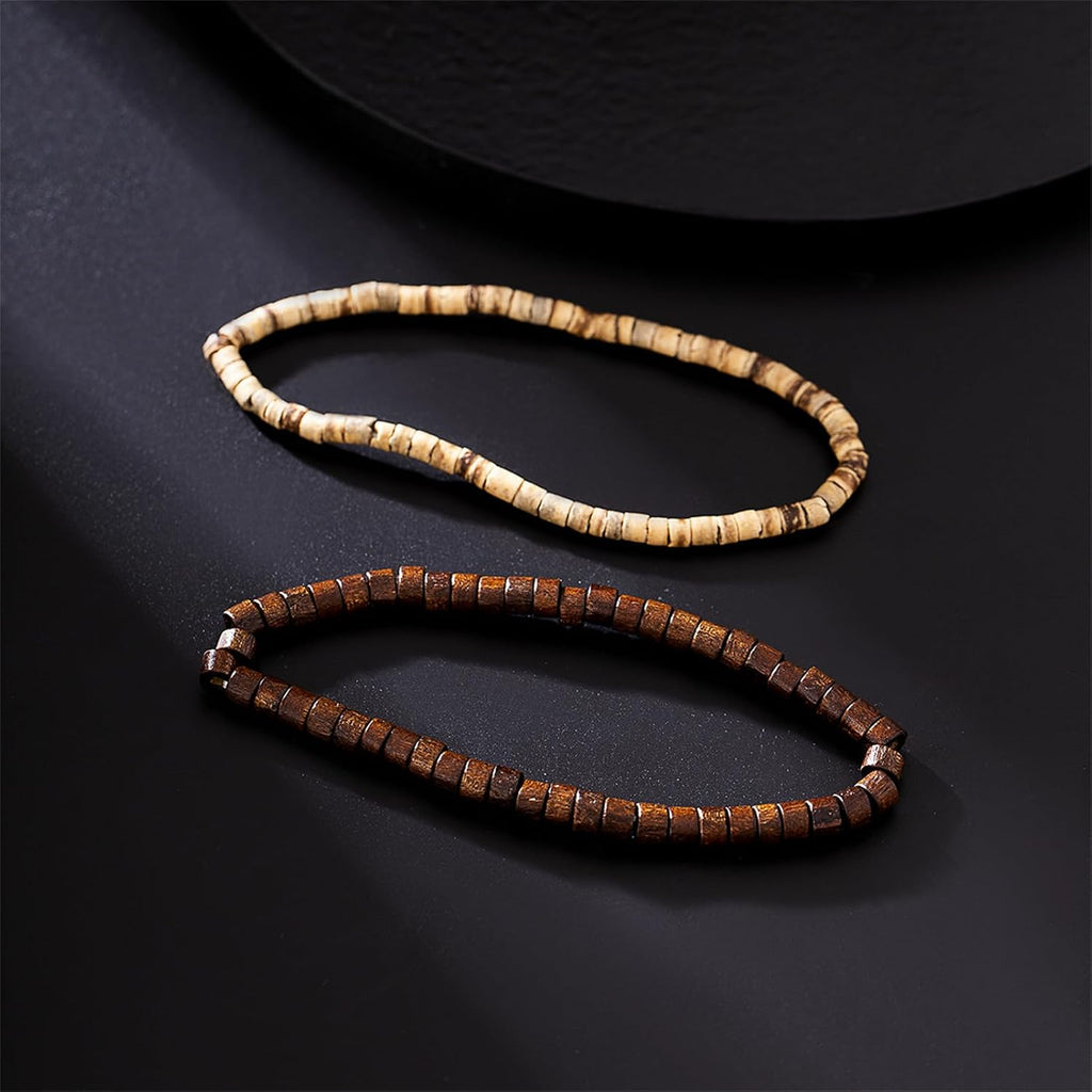 Puka Shell Bracelet for Men Wooden Bracelets Turquoise Stack Beaded Minimalist Trendy Jewelry for Friend Gift