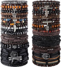 48 Pcs Punk Wooden Beads Bracelets, Gothic Bracelet for Men