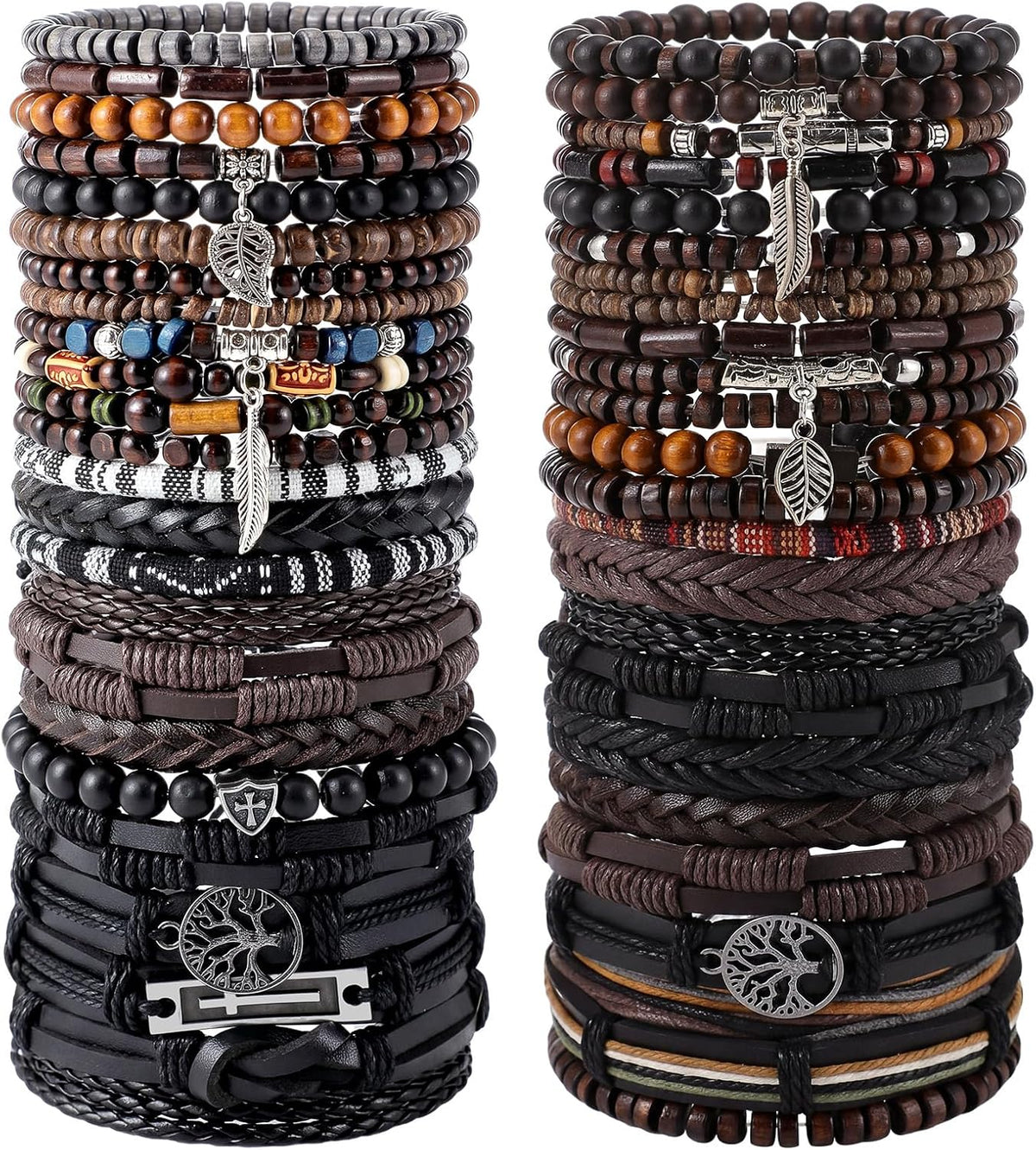 48 Pcs Punk Wooden Beads Bracelets, Gothic Bracelet for Men