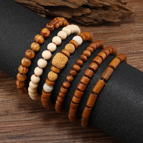 Multilayer Wooden Beaded Bracelet for Men and Women, Handmade Elastic Bracelet
