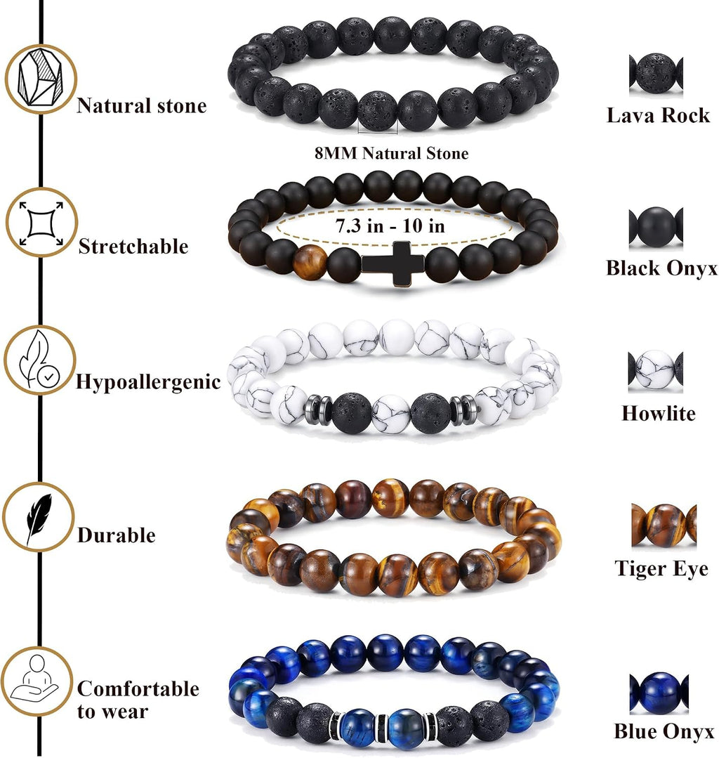 12PCS Beaded Bracelets for Men 8MM