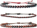 3 Pcs Handmade Natural Gemstone Beaded Bracelet, Adjustable Waterproof Rope Bracelet Set