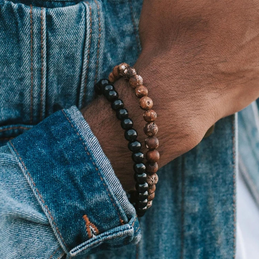 Tiger Eye Bracelet For Men 8MM Natural Stone Stretch Adjustable Black Crystal Beaded Bracelet for Men Women Gifts