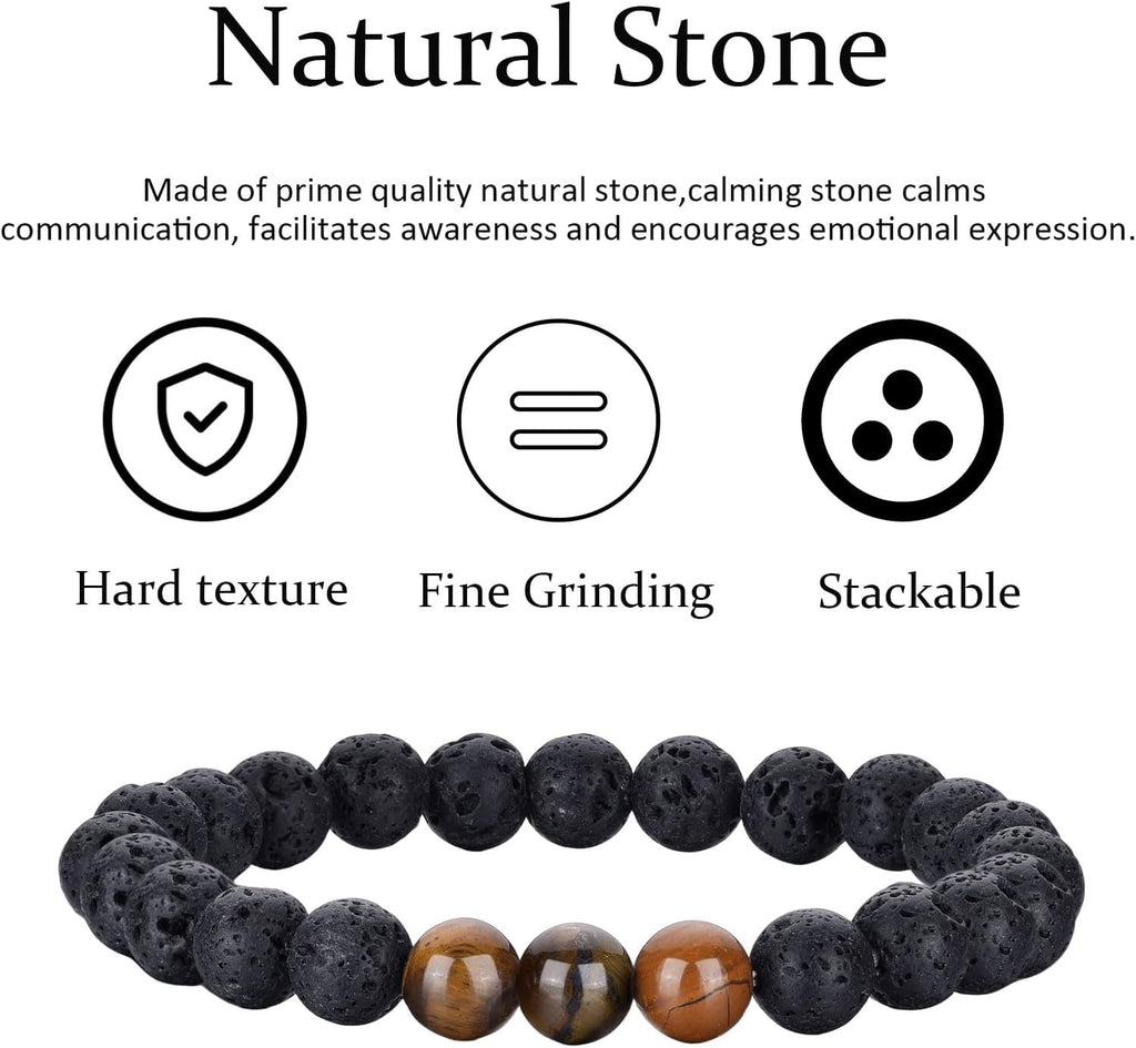 Tiger Eye Bracelet For Men 8MM Natural Stone Stretch Adjustable Black Crystal Beaded Bracelet for Men Women Gifts