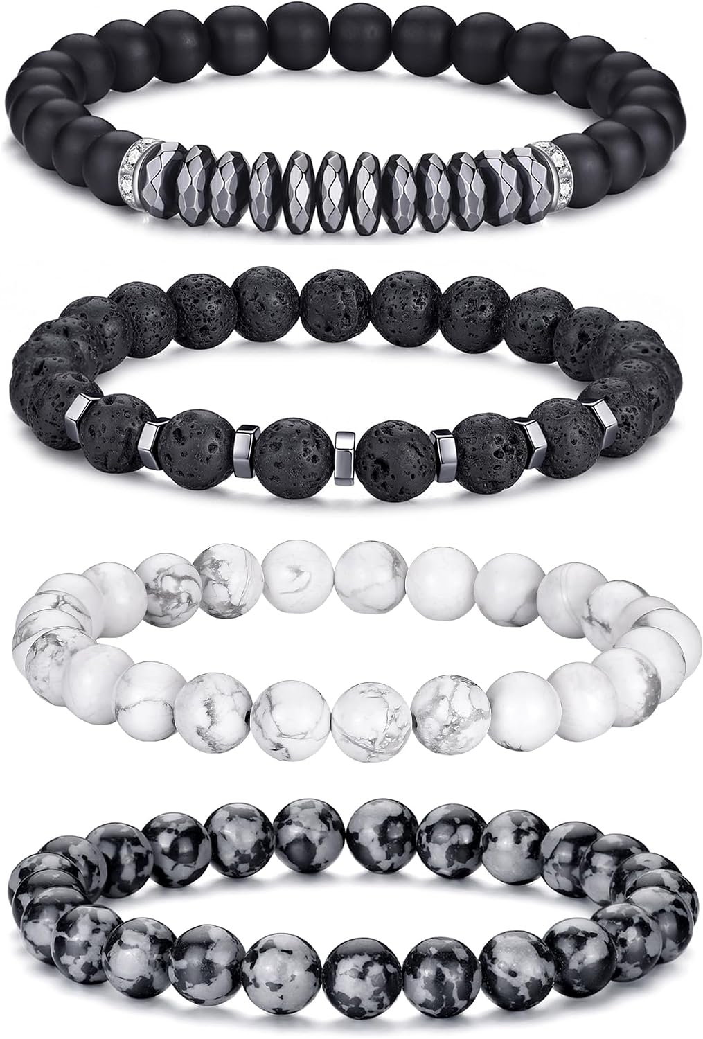 Tiger Eye Bracelet For Men 8MM Natural Stone Stretch Adjustable Black Crystal Beaded Bracelet for Men Women Gifts