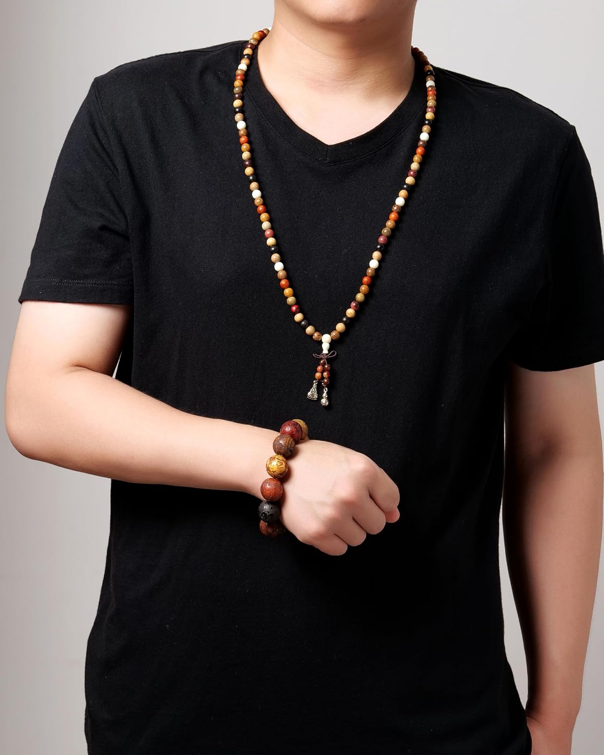 Handcrafted Wooden Bead Bracelet in Mixed Natural Wood Colors, Prayer Bracelet for Men or Women, 1 Piece