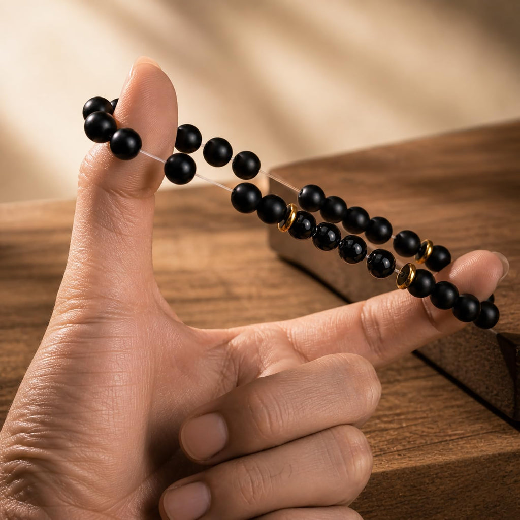 Men's Natural Stone Beaded Bracelet Set, 4 Pcs Stretch Stacking Bracelets with Lava Rock, Onyx, Tiger Eye, Howlite Beads