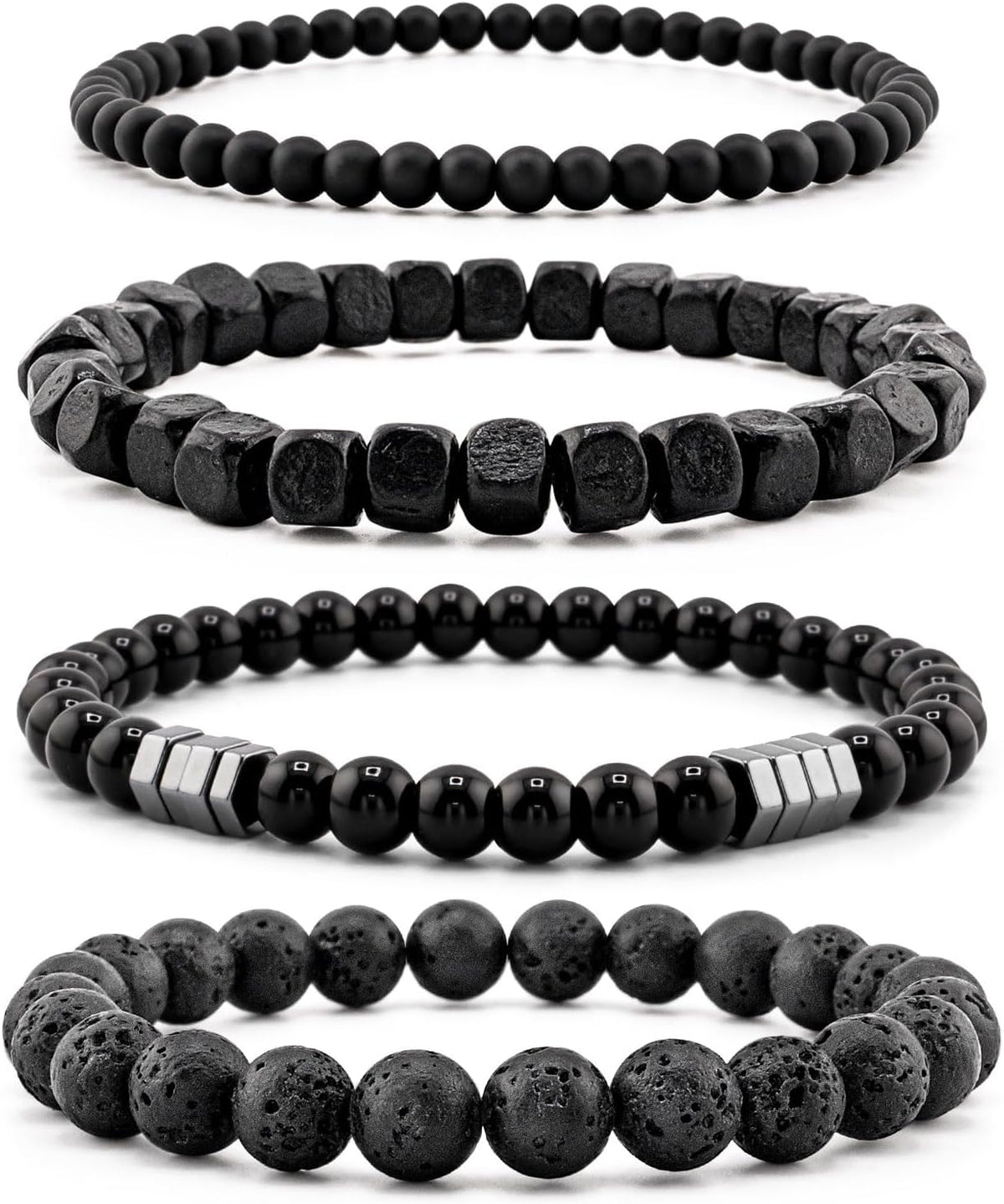 Men’s Hematite Bracelet Set Boho Multi - Tiger Eye/Matte Agate/Lava Rock Gifts for Birthday/Anniversary/Christmas