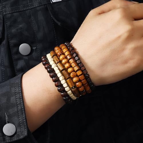 Multilayer Wooden Beaded Bracelet for Men and Women, Handmade Elastic Bracelet