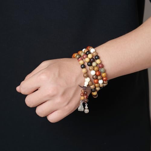 Handcrafted Wooden Bead Bracelet in Mixed Natural Wood Colors, Prayer Bracelet for Men or Women, 1 Piece